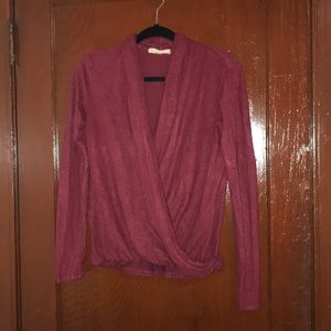 Maroon lounge-y faux wrap sweater
